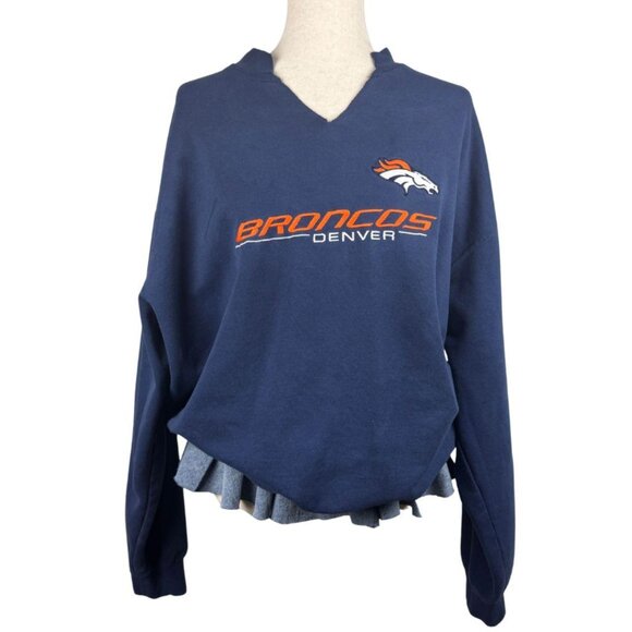 Vintage NFL Denver Broncos Navy Blue Sweatshirt Embroidered Logo - Picture 1 of 7